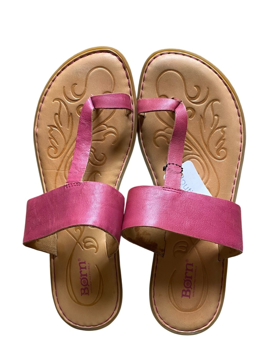 Born Pink Leather Toe-Loop Sandals with Wide Vamp Strap